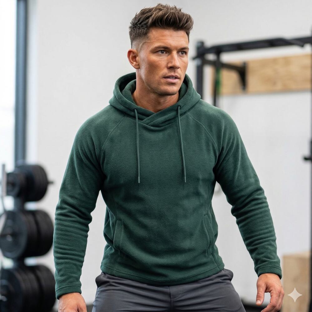 Gymshark Green Polar Fleece Hooded Pull Over Small Pockets Men's